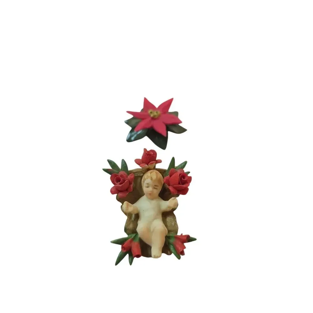 Vintage Capodmonte Mini Baby Jesus With Roses And Poinsetta